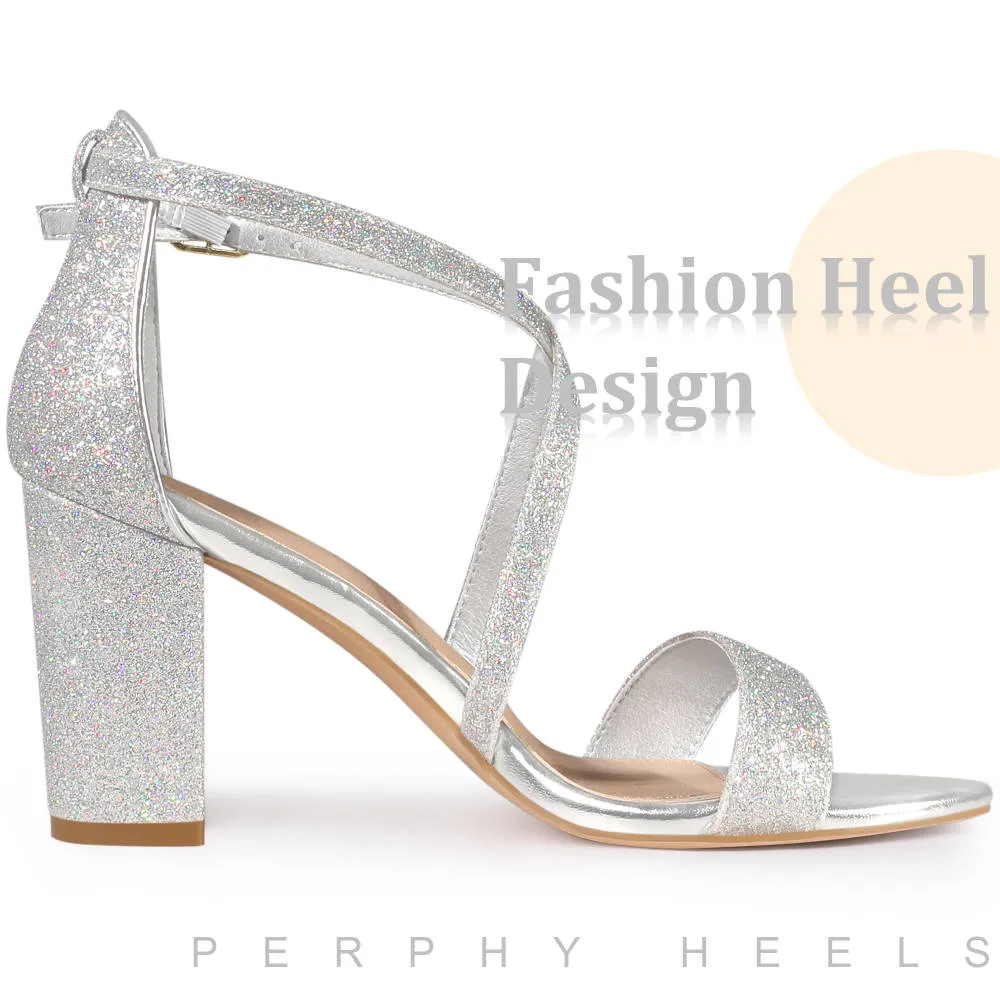 Allegra K - Glitter Open Toe Crisscross Strap Sandals sold by RW&CO. product image thumbnail 4