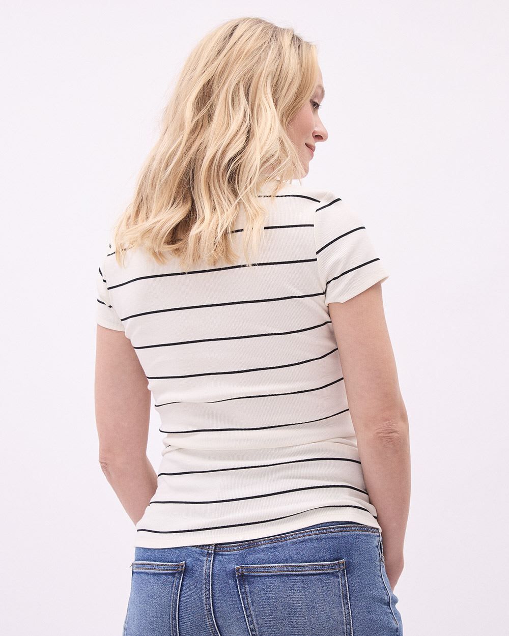 Striped Short-Sleeve Crew-Neck Ribbed Tee - Thyme Maternity sold by RW&CO. product image thumbnail 3