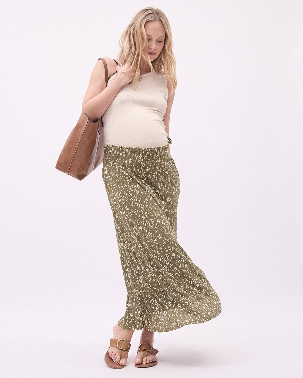 Flowy Floral Skirt with Elastic Waistband - Thyme Maternity sold by RW&CO.