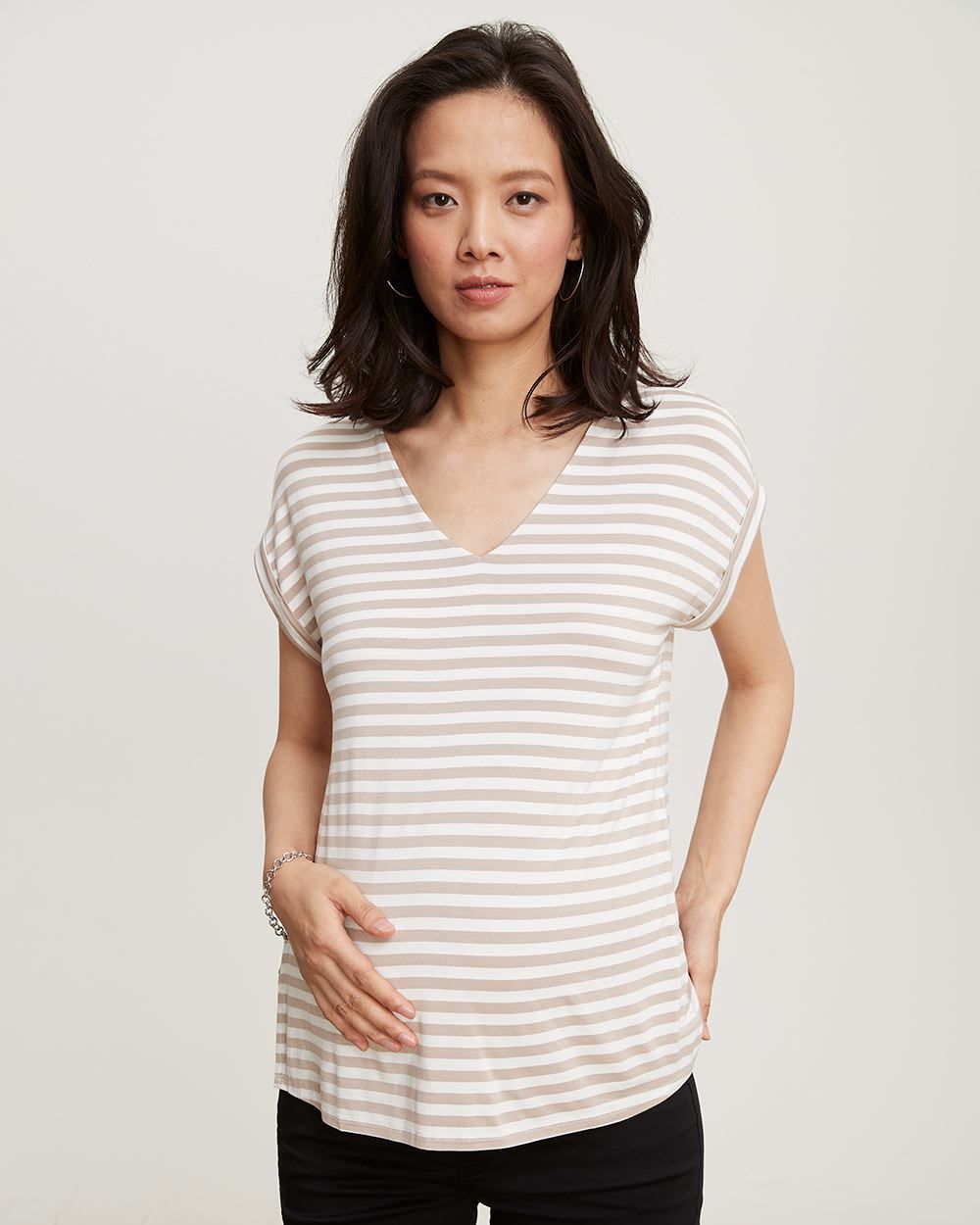 V-Neck Extended Shoulder Nursing T-Shirt - Thyme Maternity sold by RW&CO. product image thumbnail 5