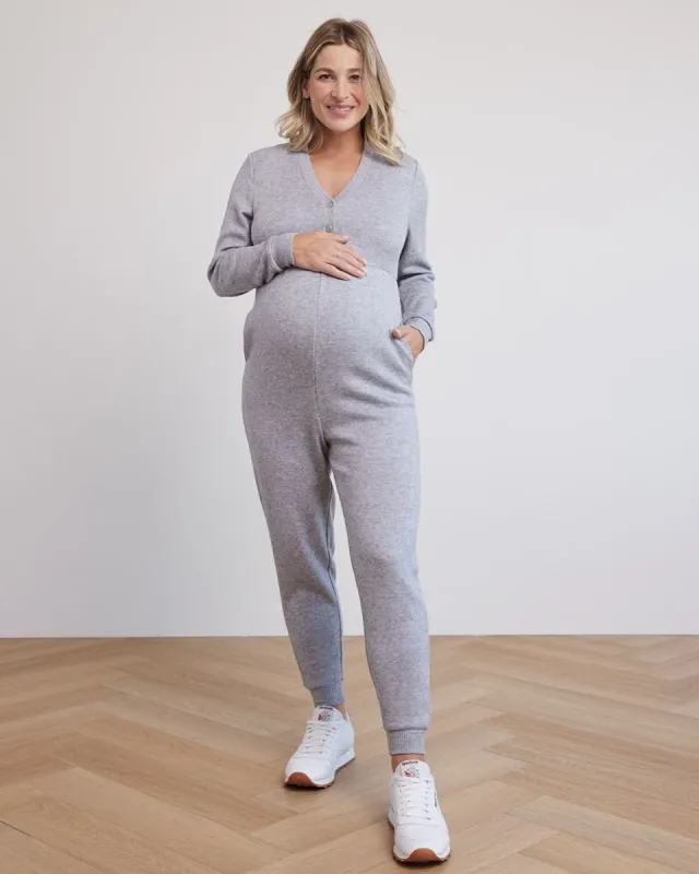Long-Seeve V-Neck Jumpsuit - Thyme Maternity sold by RW&CO.
