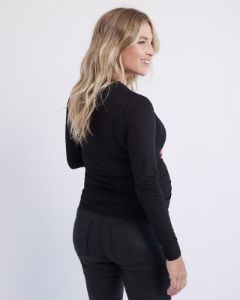 Black Shirred Sheer Top with Long Sleeves - Thyme Maternity sold by RW&CO.