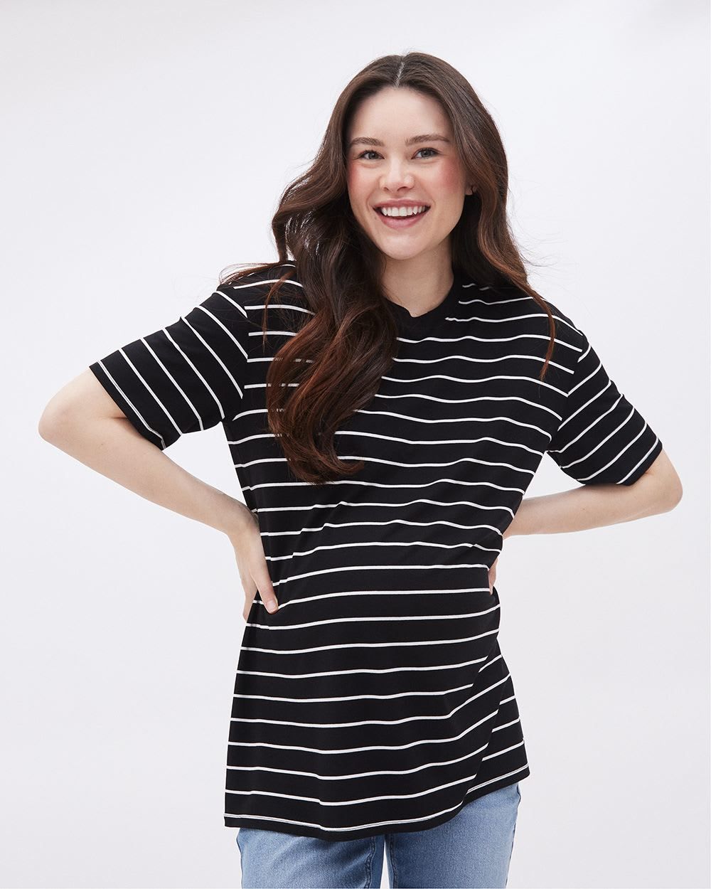 Striped Relaxed-Fit Short-Sleeve Tee - Thyme Maternity sold by RW&CO.