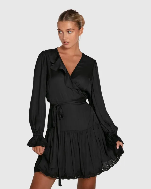 Wild Flower Embroidered Wrap Dress - Black sold by RW&CO.