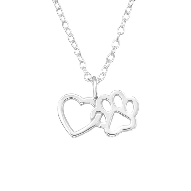 Sterling Silver Dainty Love and Paw Pendant Necklace - Ag Sterling sold by RW&CO.