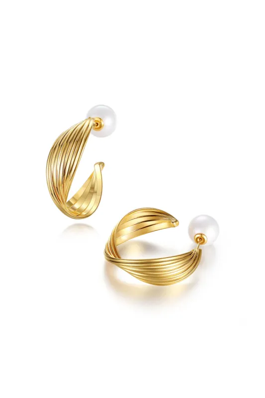 Classicharms-Gold Twisted Wave Hoop Earrings and Pearl Studs Set sold by RW&CO.