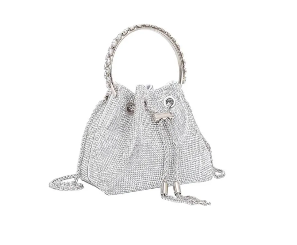 Silver Crystal Mini Hobo Bag by Don't AsK sold by RW&CO.