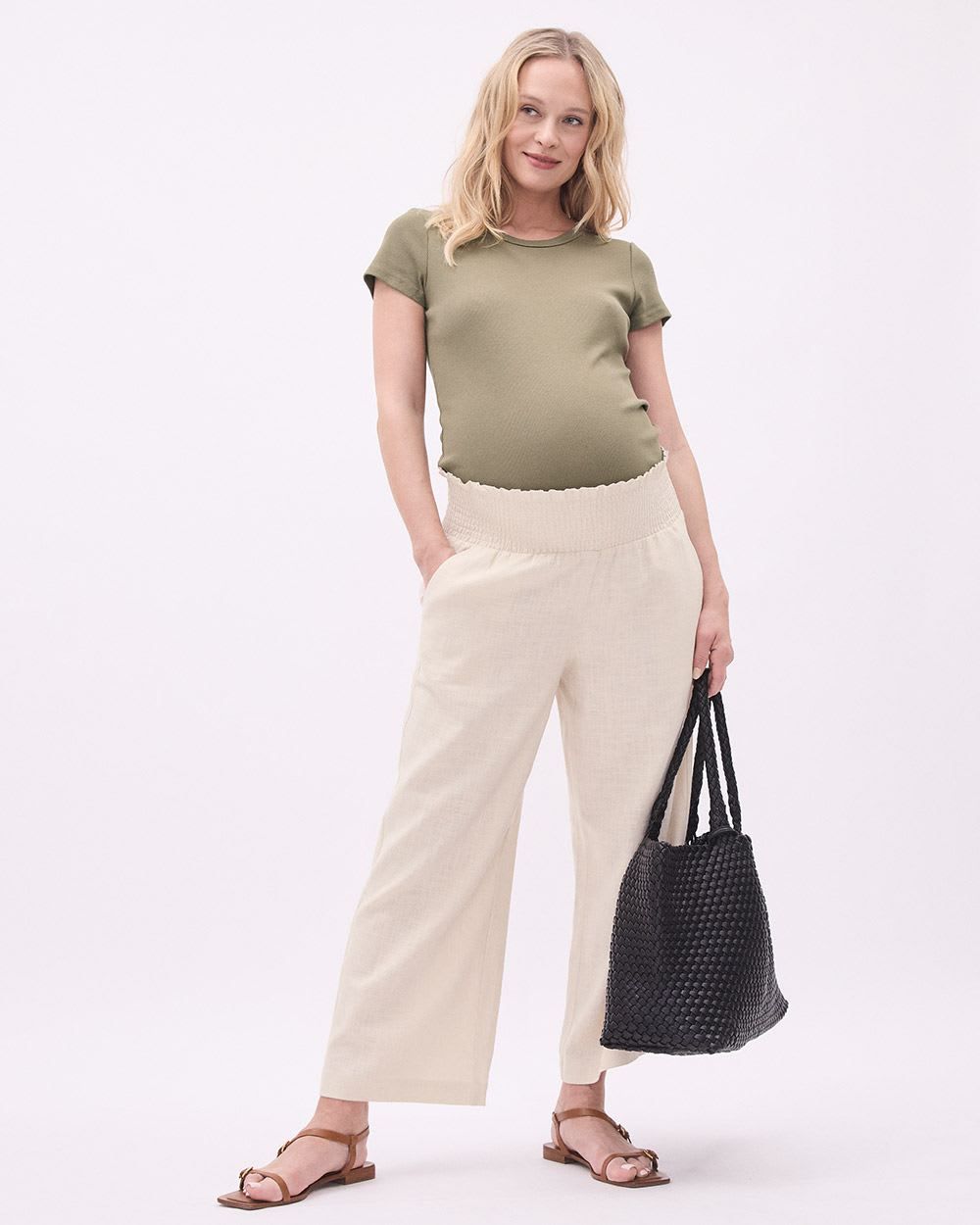 Short-Sleeve Crew-Neck Ribbed Tee - Thyme Maternity sold by RW&CO. product image thumbnail 2