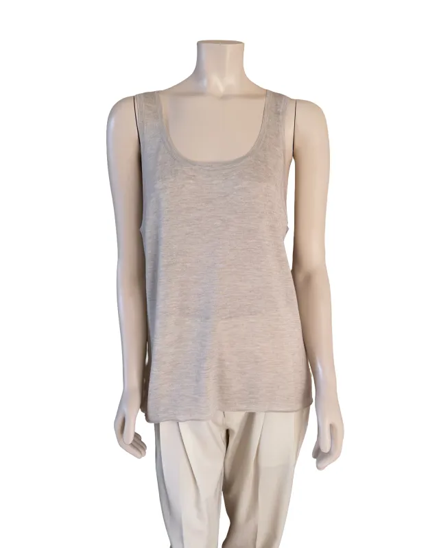 CASHMERE FEATHER WEIGHT BOYFRIEND TANK IN JUTE sold by Ryan Roche