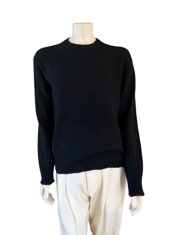 Cloud cashmere and silk essential crew neck sweater in black sold by Ryan Roche