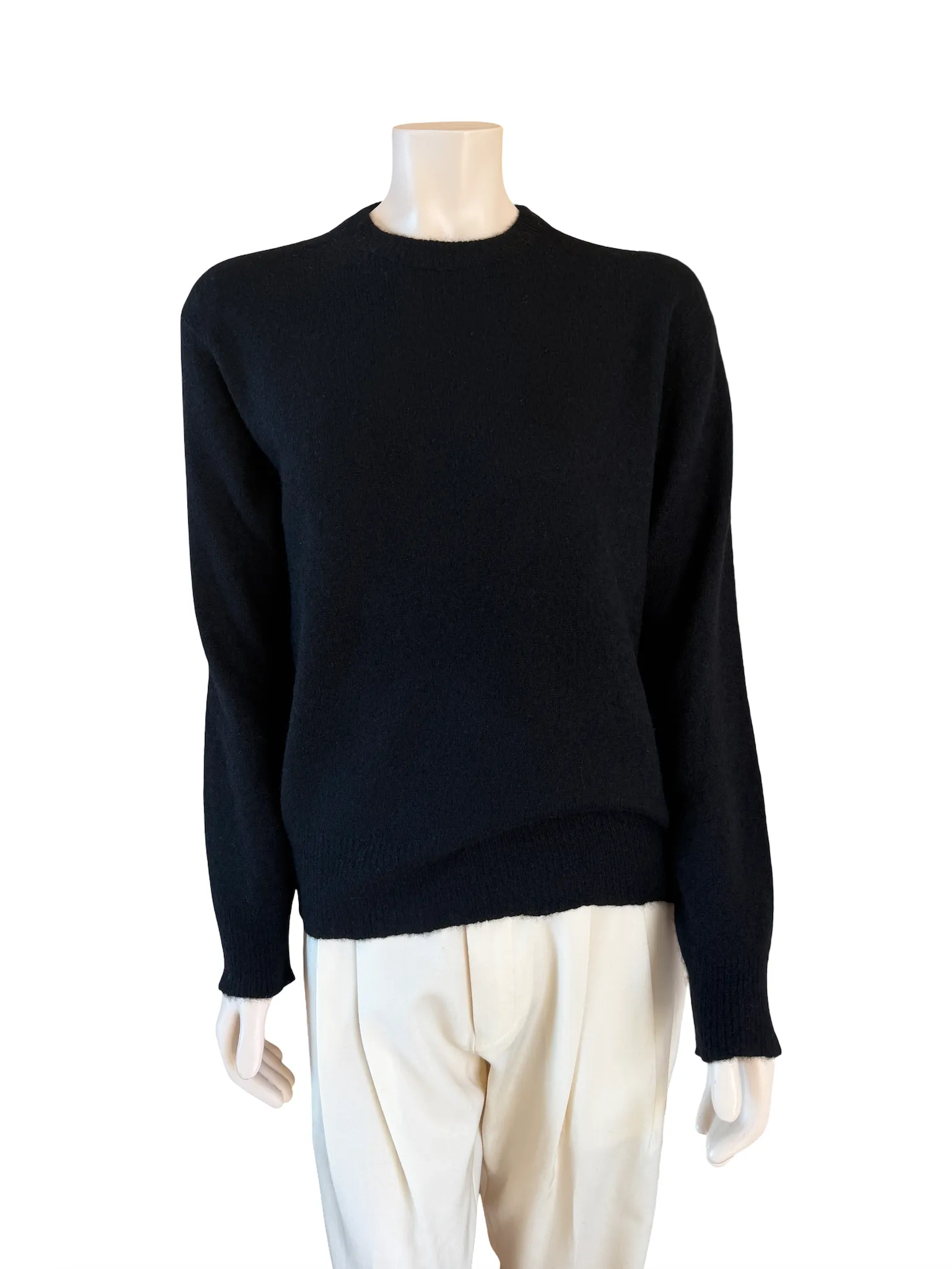 Cloud cashmere and silk essential crew neck sweater in black sold by Ryan Roche