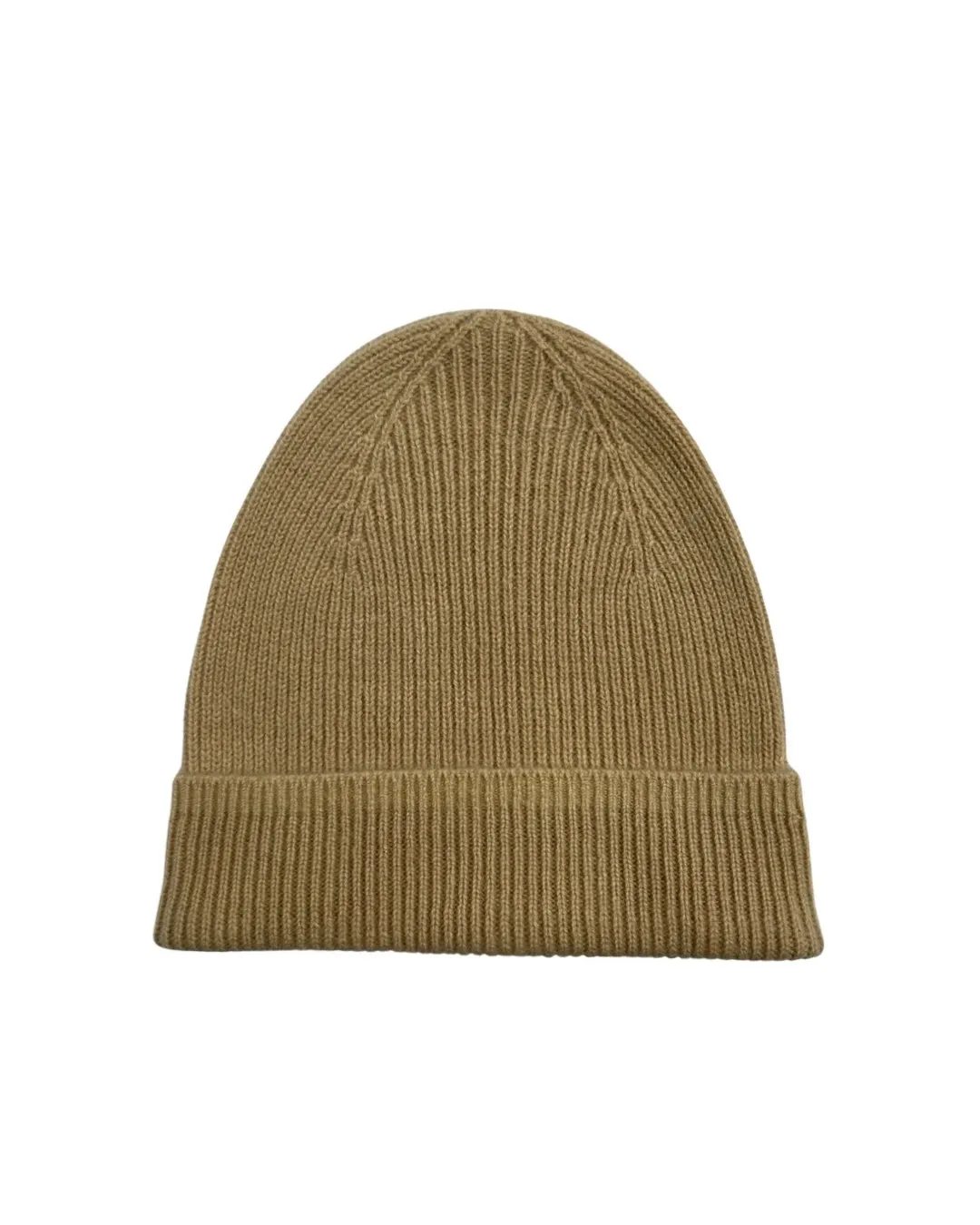 Cashmere rib beanie in camel sold by Ryan Roche
