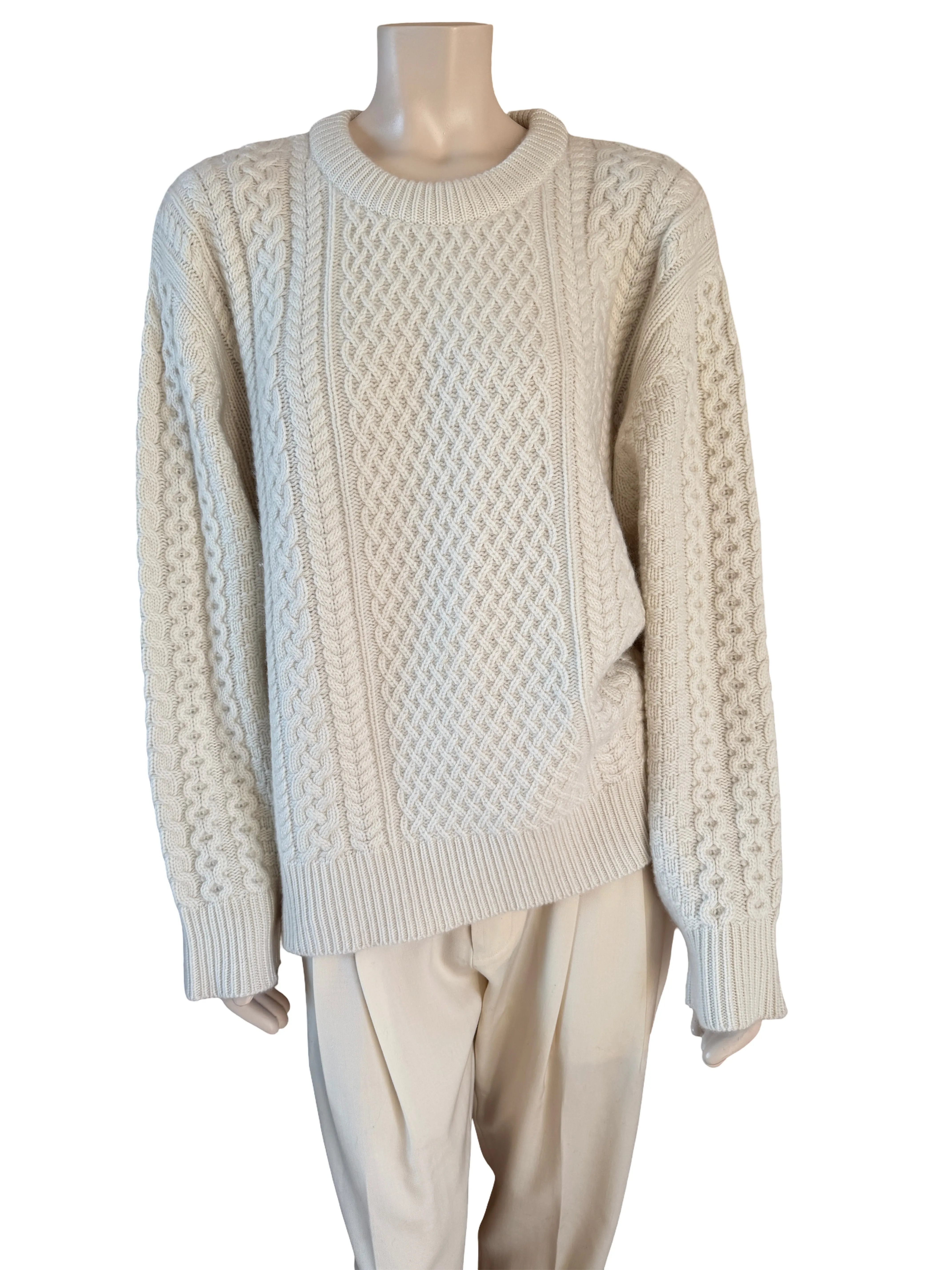 Cashmere Cable Knit Sweater in Ivory Size XL sold by Ryan Roche