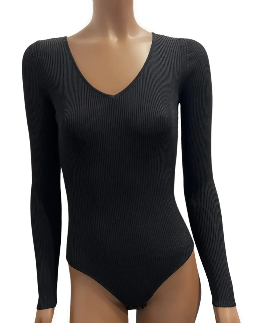 Ballerina knit bodysuit with slim long sleeve in black sold by Ryan Roche