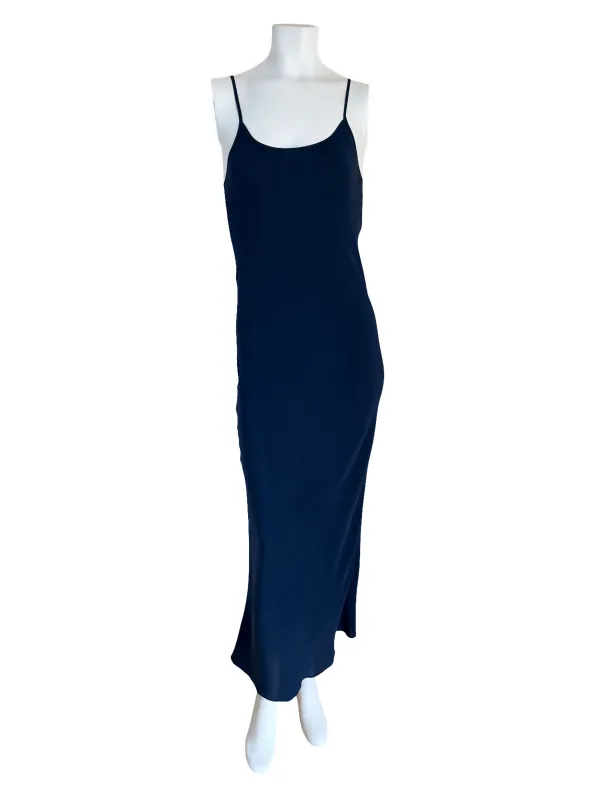 Stretch Silk 90's Bias Slip Dress in Navy made by Ryan Roche