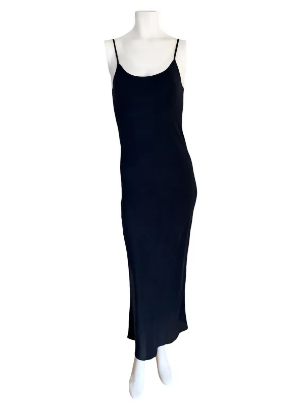 Stretch Silk 90's Bias Slip Dress in Black made by Ryan Roche