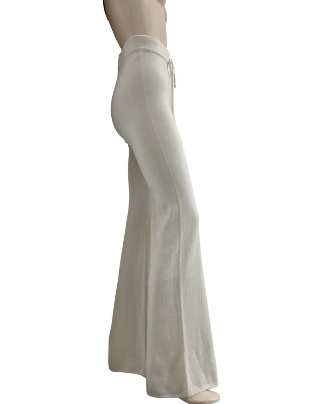 Recycled Cashmere high waisted, wide leg knit pant in ivory sold by Ryan Roche