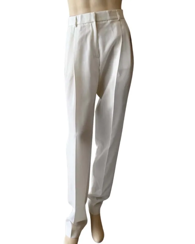Wool gabardine trouser with front pleats in snow white made by Ryan Roche
