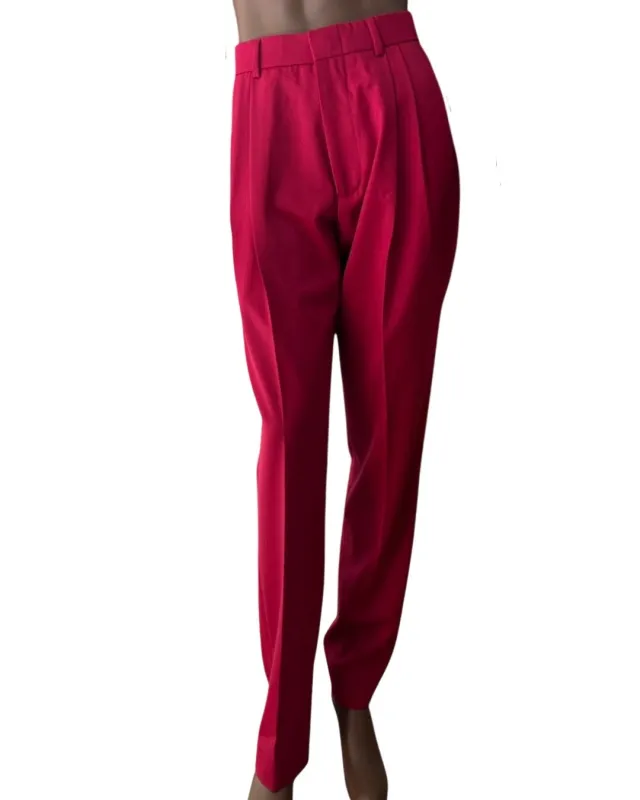 Wool gabardine trouser with front pleats in lipstick sold by Ryan Roche