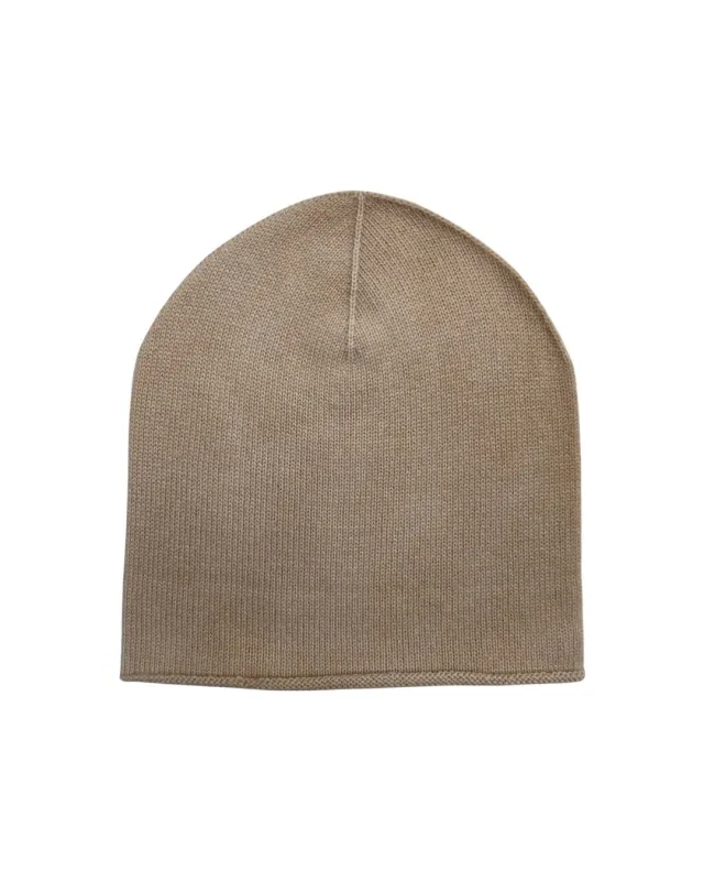 Cashmere beanie in pale nude sold by Ryan Roche