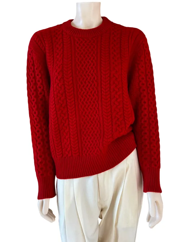 Cashmere Cable Knit Sweater in Classic Red Size XS sold by Ryan Roche