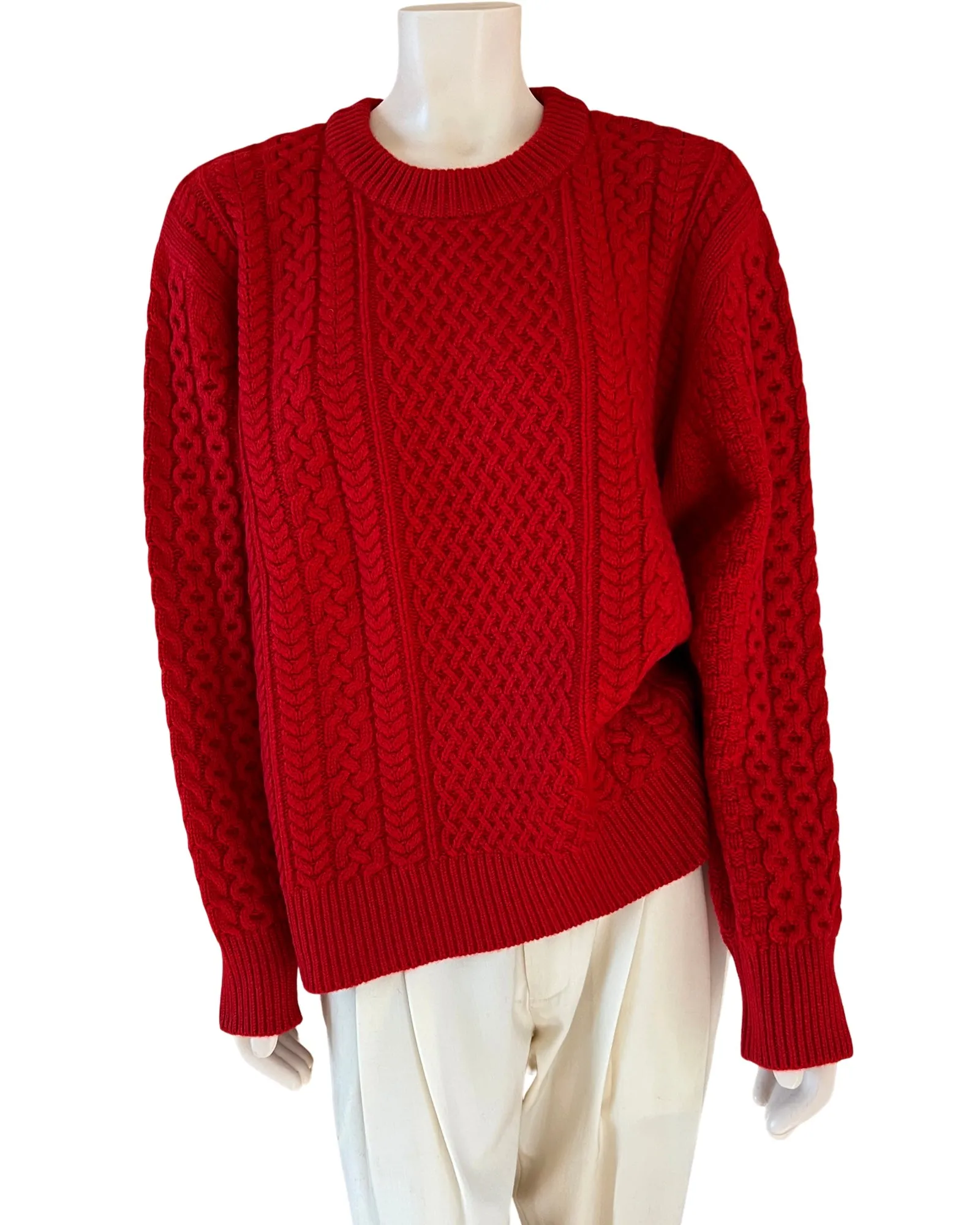 Cashmere Cable Knit Sweater in Classic Red Size L sold by Ryan Roche