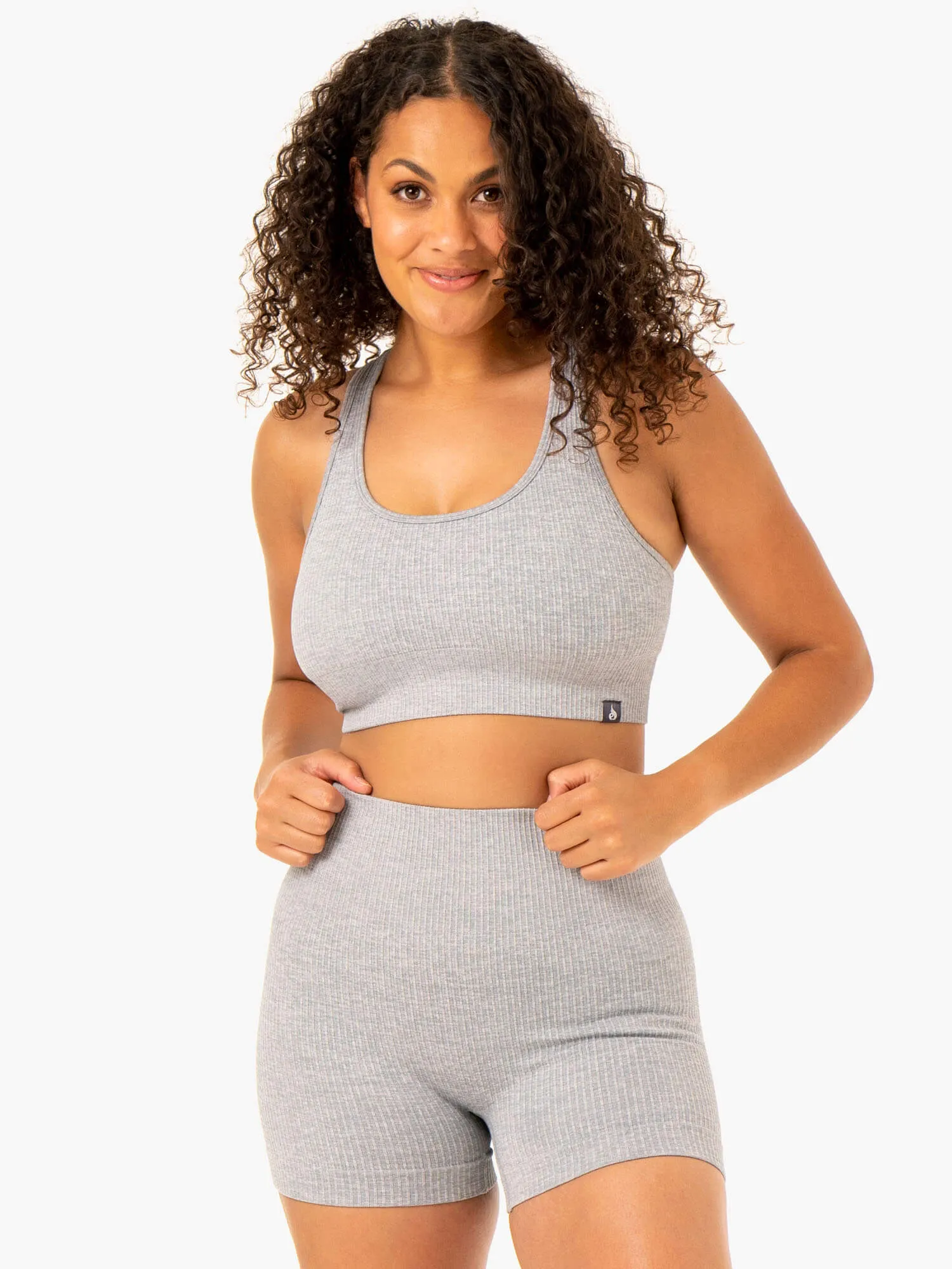 Rib Seamless Sports Bra - Light Grey Marl sold by Ryderwear