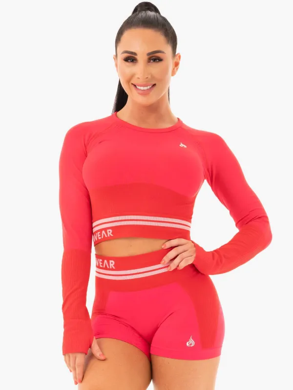 Freestyle Seamless Long Sleeve Crop - Red sold by Ryderwear