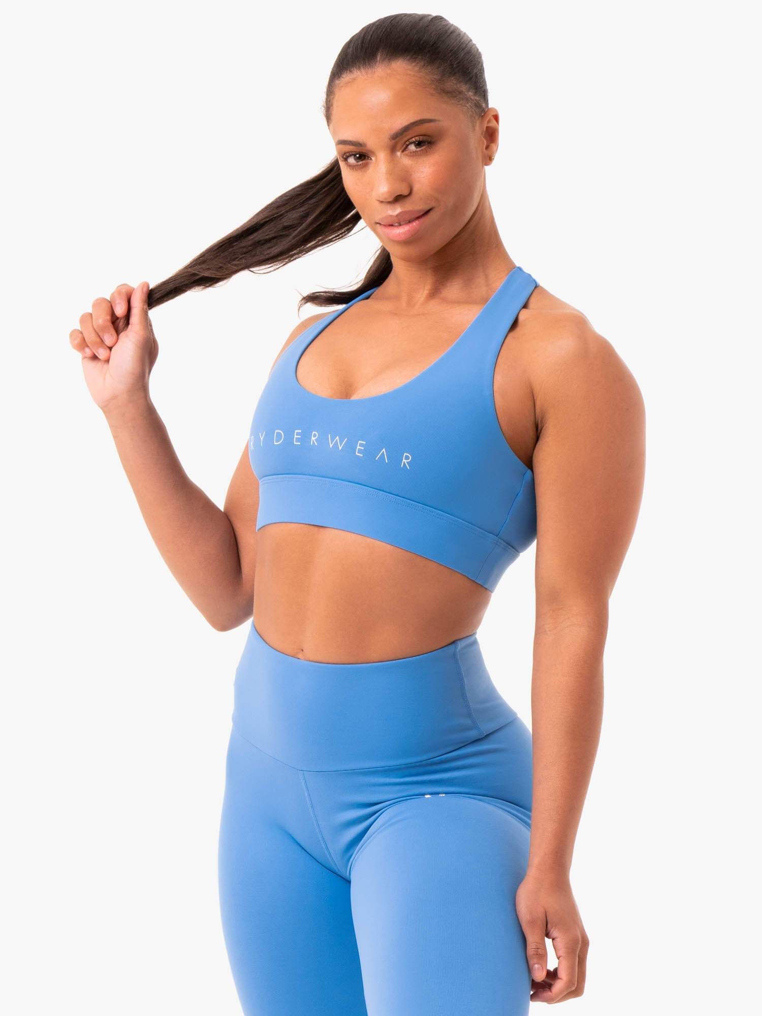 Staples Cross Over Sports Bra - Blue sold by Ryderwear
