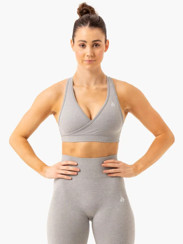 Essential Seamless Cross Over Sports Bra - Light Grey Marl sold by Ryderwear