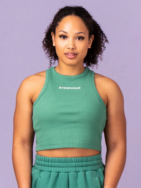 Sideline Rib Crop Tank - Forest Green sold by Ryderwear