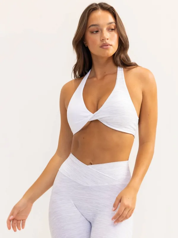 Duo Halter Twist Sports Bra - Snow Marl/White sold by Ryderwear