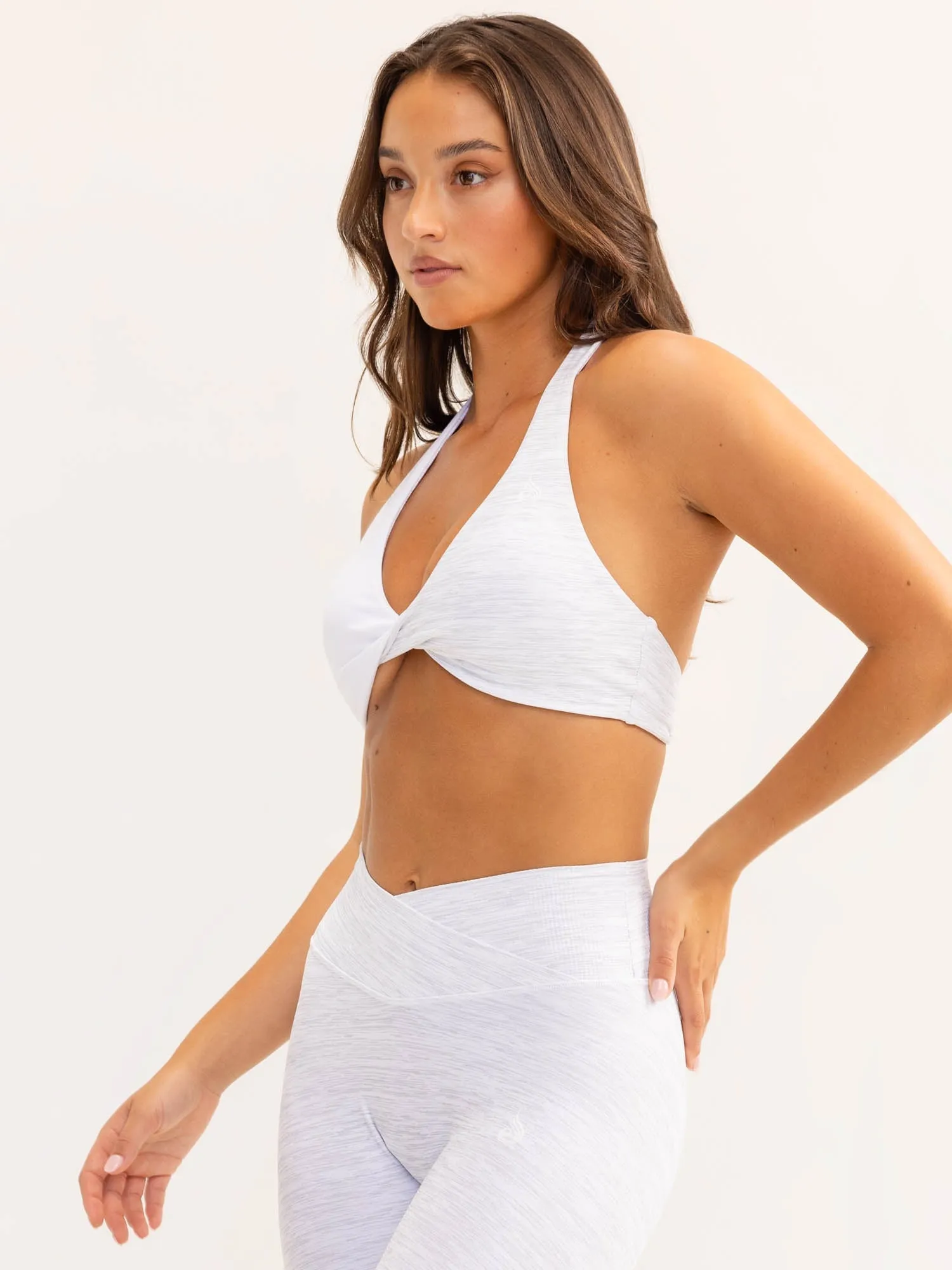 Duo Halter Twist Sports Bra - Snow Marl/White sold by Ryderwear product image thumbnail 3