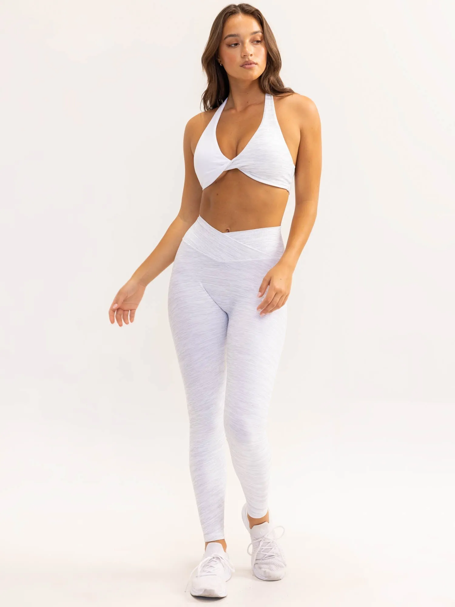 Duo Halter Twist Sports Bra - Snow Marl/White sold by Ryderwear product image thumbnail 5