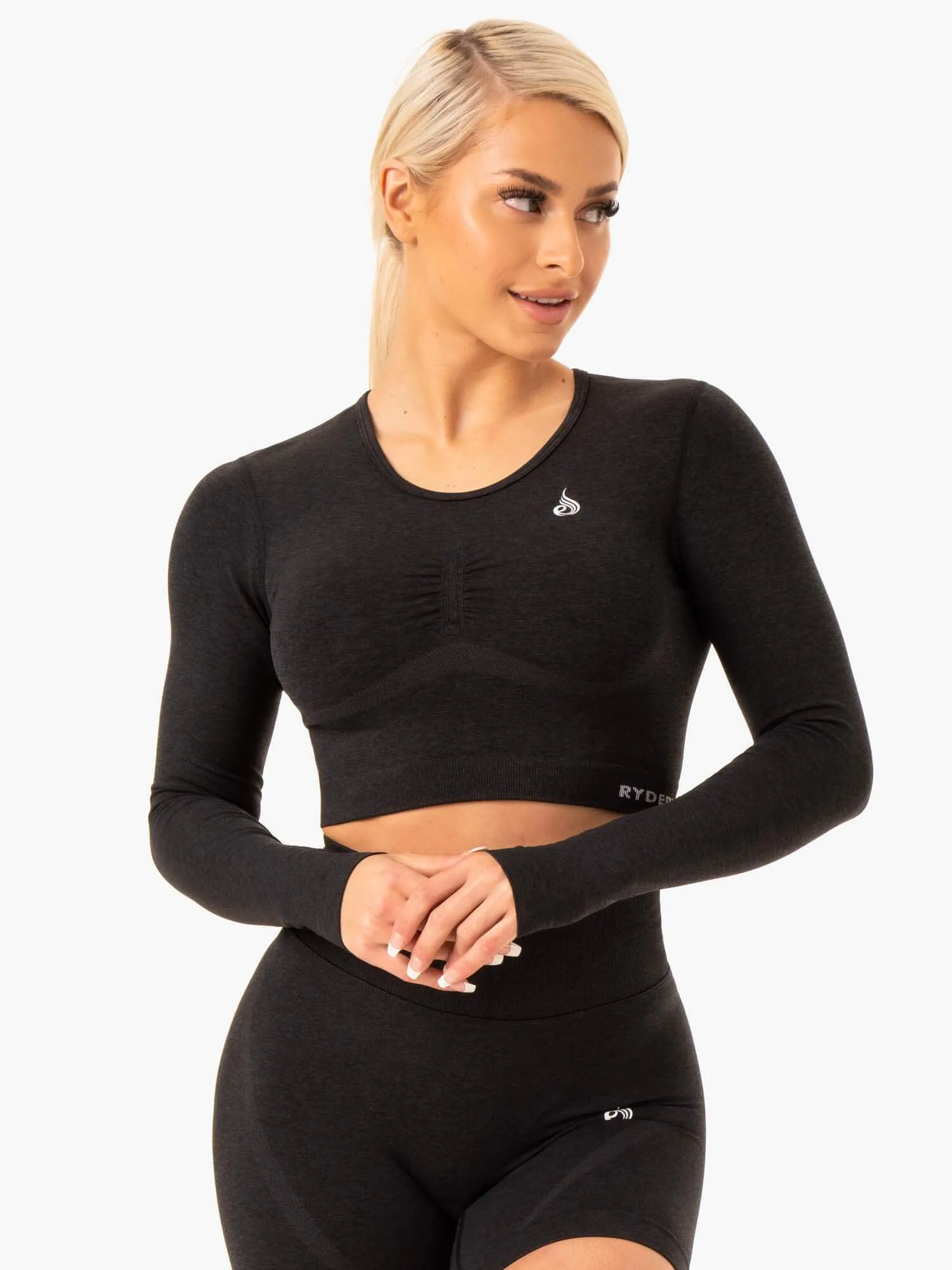 Sculpt Seamless Long Sleeve Top - Black Marl sold by Ryderwear