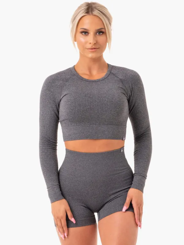 Rib Seamless Long Sleeve Top - Charcoal Marl sold by Ryderwear