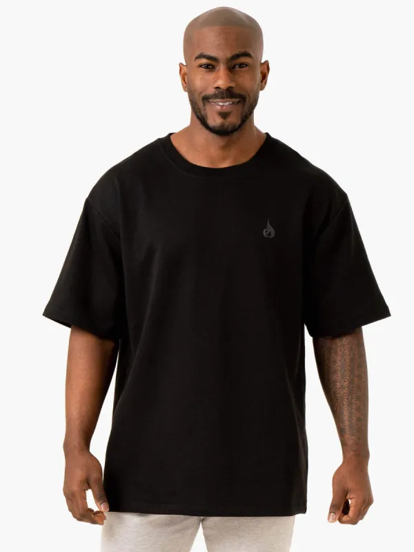 Throwback Oversized Fleece T-Shirt - Black sold by Ryderwear