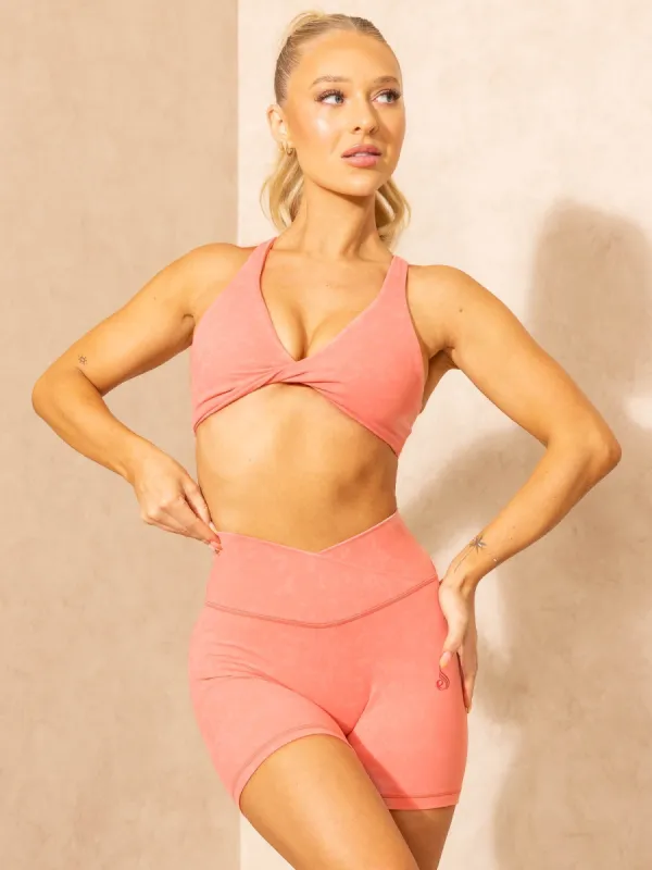 NKD Stonewash Twist Sports Bra - Coral Stonewash sold by Ryderwear