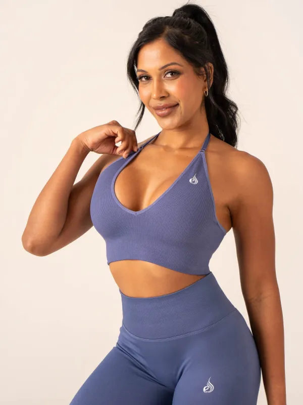 Lift Rib Seamless Halter Sports Bra - Denim Blue sold by Ryderwear