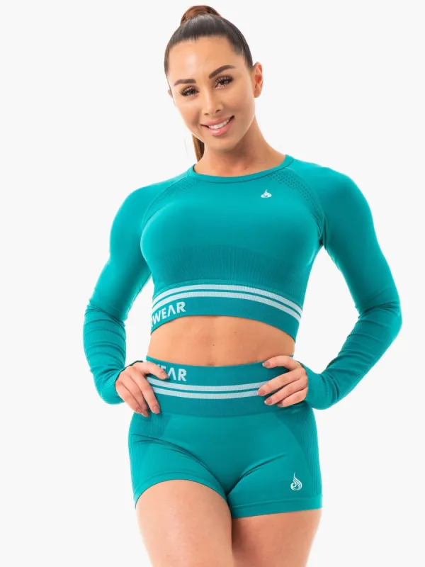 Freestyle Seamless Long Sleeve Crop - Teal sold by Ryderwear