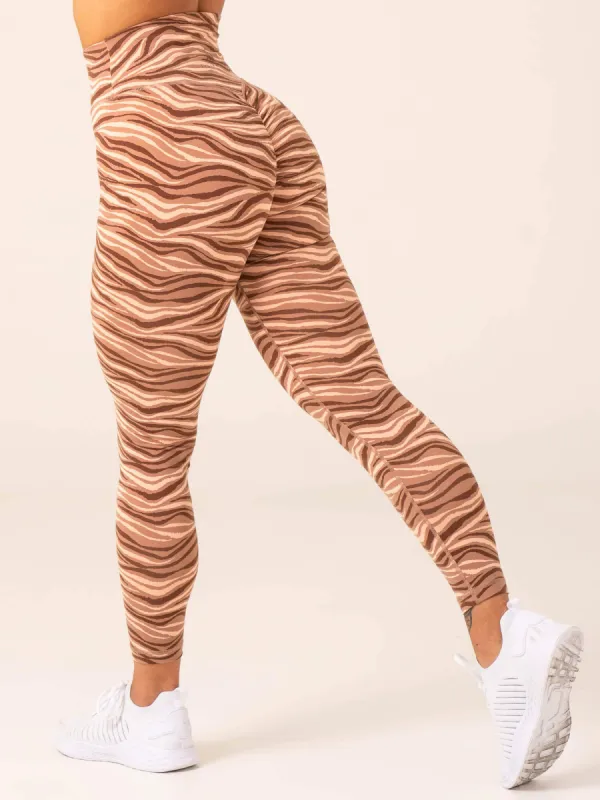 Unstoppable High Waisted Scrunch Leggings - Mocha Zebra sold by Ryderwear