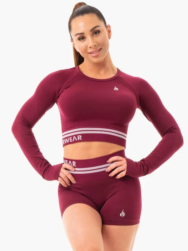 Freestyle Seamless Long Sleeve Crop - Burgundy sold by Ryderwear