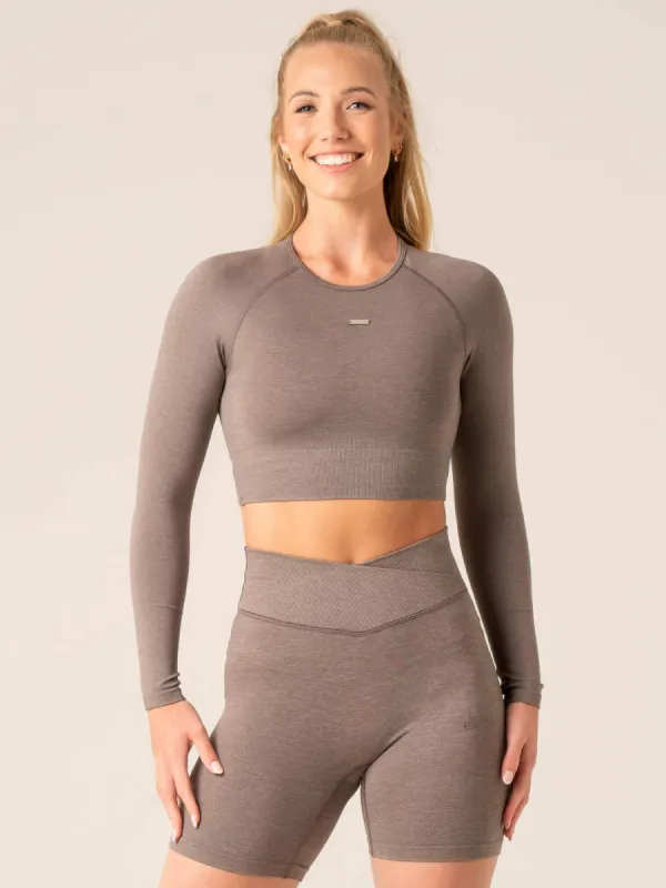 Focus Seamless Long Sleeve Top - Taupe Marl sold by Ryderwear