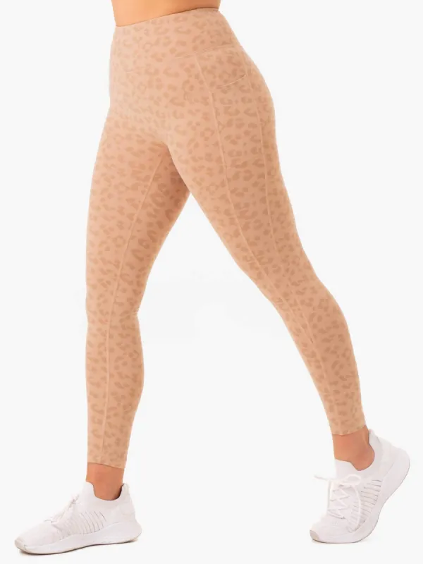 Ultra High Waisted Pocket Leggings - Tan Leopard sold by Ryderwear