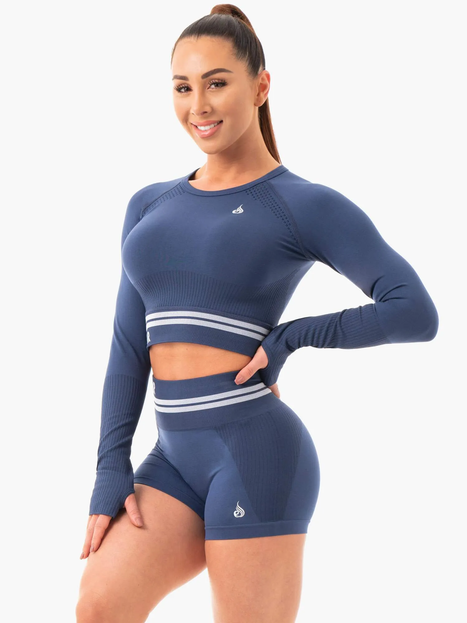 Freestyle Seamless Long Sleeve Crop - Steel Blue sold by Ryderwear product image thumbnail 2