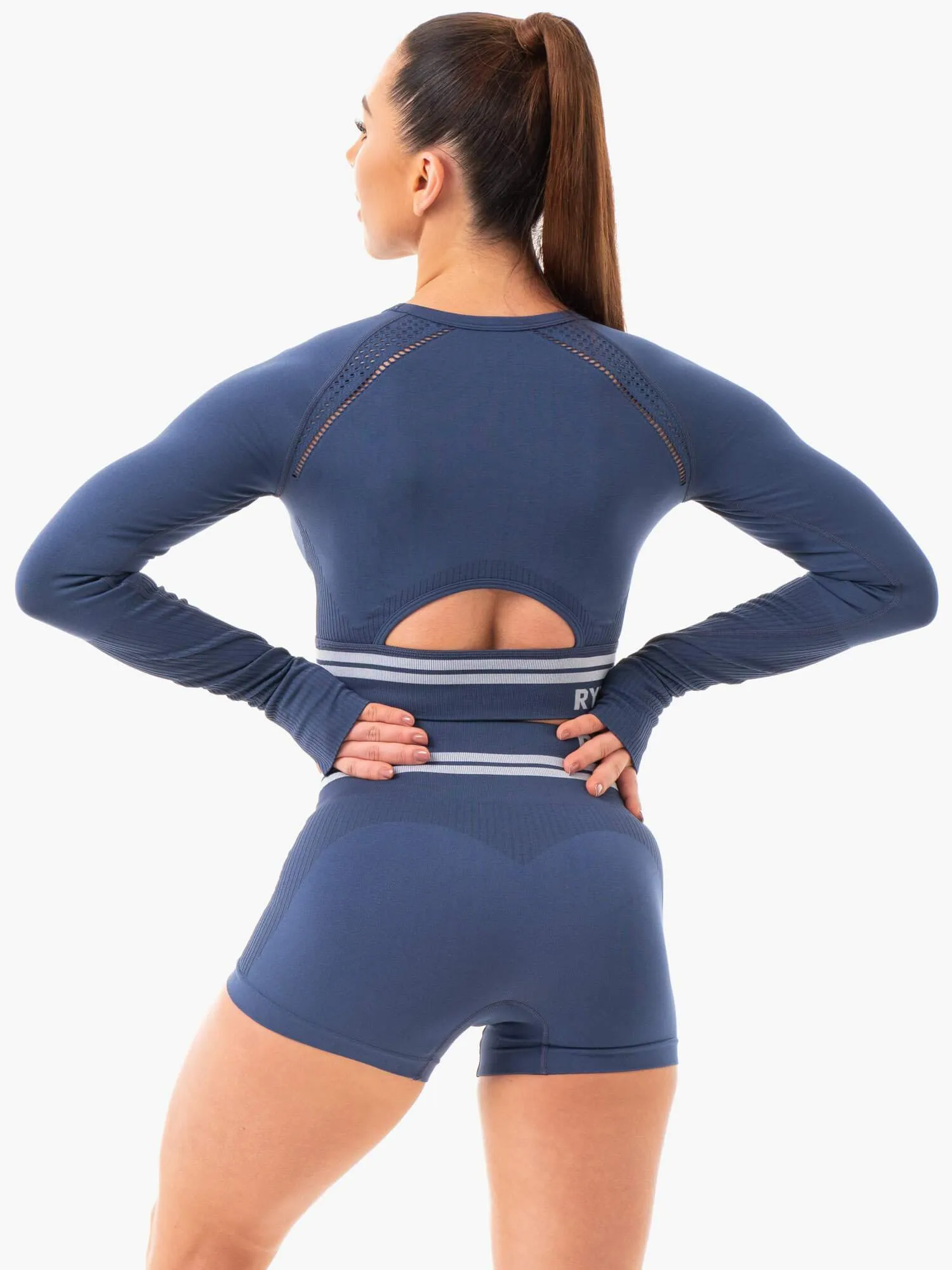 Freestyle Seamless Long Sleeve Crop - Steel Blue sold by Ryderwear product image thumbnail 3
