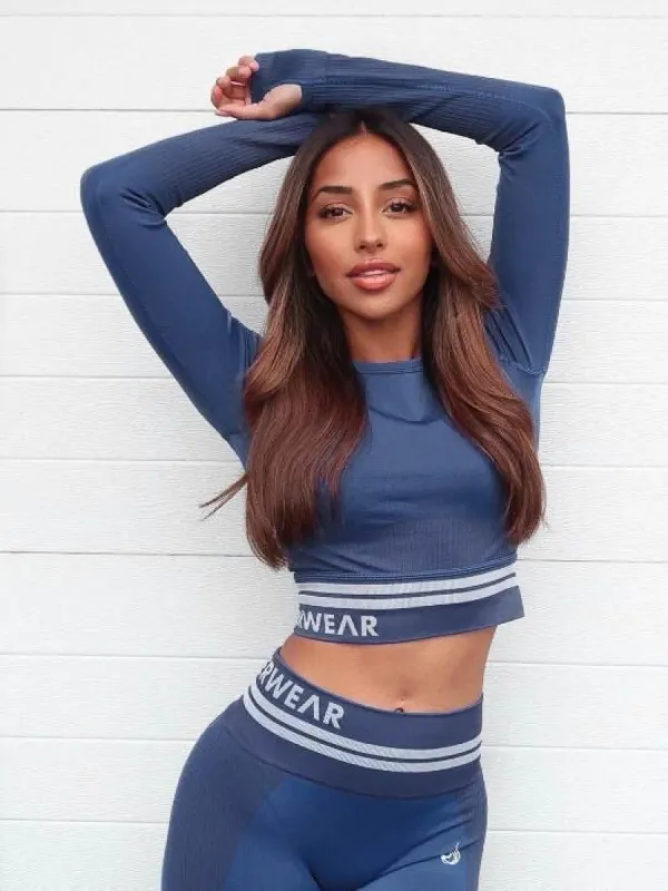 Freestyle Seamless Long Sleeve Crop - Steel Blue sold by Ryderwear