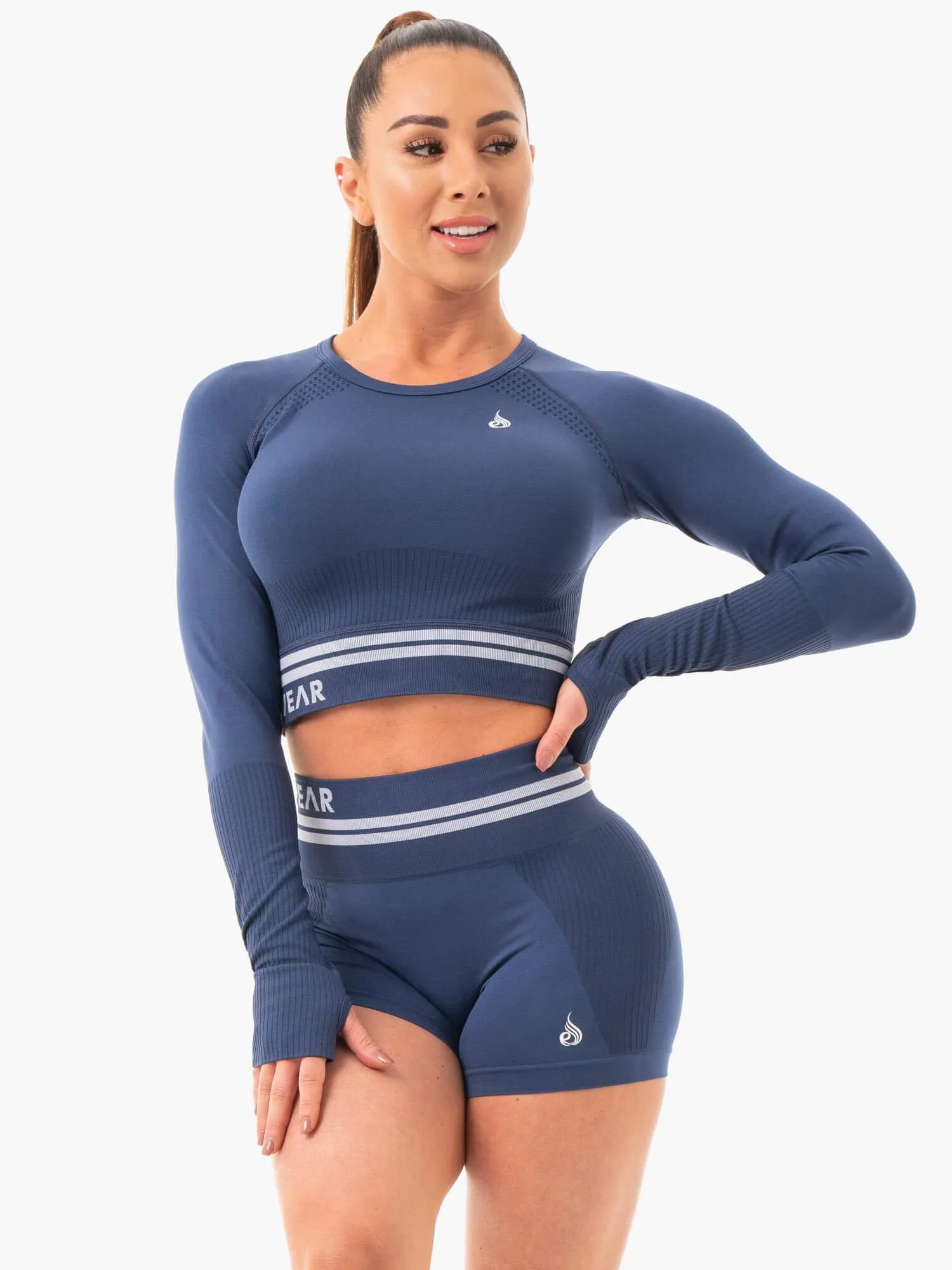 Freestyle Seamless Long Sleeve Crop - Steel Blue sold by Ryderwear product image thumbnail 4