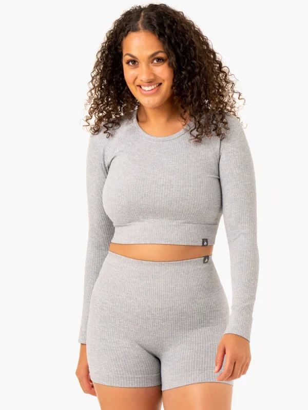 Rib Seamless Long Sleeve Top - Light Grey Marl sold by Ryderwear