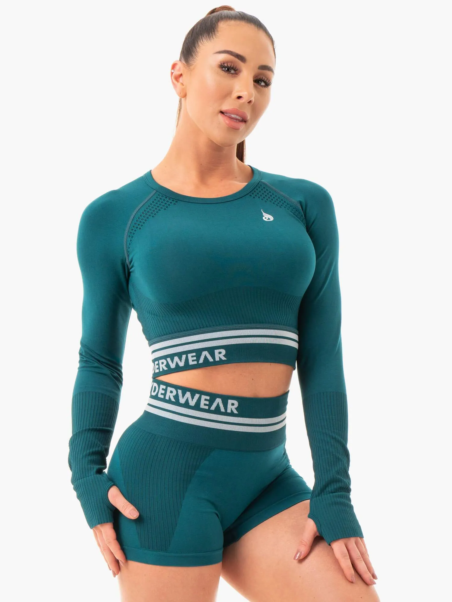 Freestyle Seamless Long Sleeve Crop - Emerald Green sold by Ryderwear product image thumbnail 4